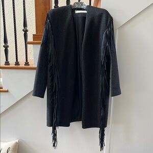 Dark Charcoal, black Fringe Open Cardigan XL